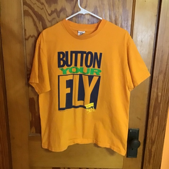 SOLD  vintage 90s gold 501 bright unique t shirt - Picture 6 of 8